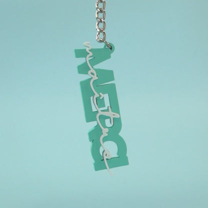 Porte-clé Merci maître bleu vert